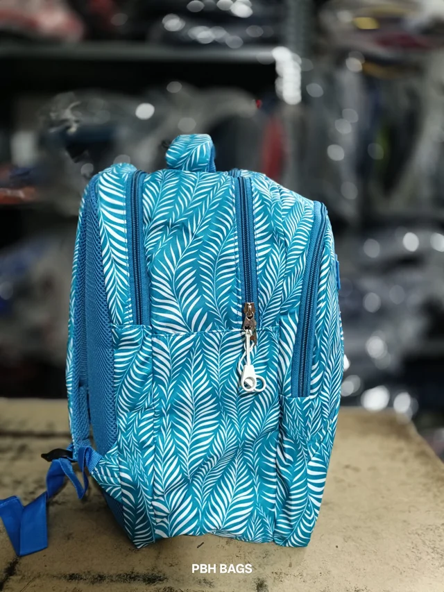 PBH P012 Genie Stylish Floral Print Backpack - 4 Compartment School/College Bag Padded Back - Curious Blue, 16*14*6