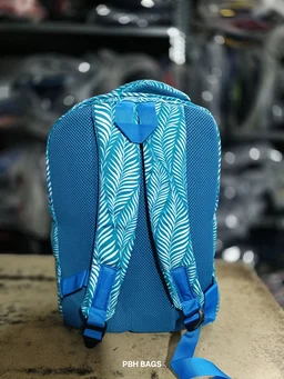 PBH P012 Genie Stylish Floral Print Backpack - 4 Compartment School/College Bag Padded Back - Curious Blue, 16*14*6