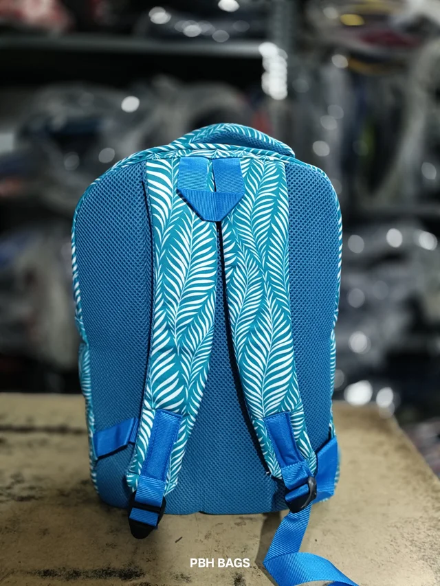 PBH P012 Genie Stylish Floral Print Backpack - 4 Compartment School/College Bag Padded Back - Curious Blue, 16*14*6