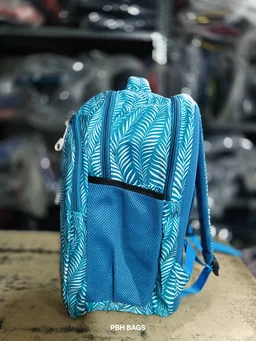 PBH P012 Genie Stylish Floral Print Backpack - 4 Compartment School/College Bag Padded Back - Curious Blue, 16*14*6