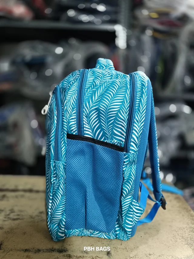 PBH P012 Genie Stylish Floral Print Backpack - 4 Compartment School/College Bag Padded Back - Curious Blue, 16*14*6