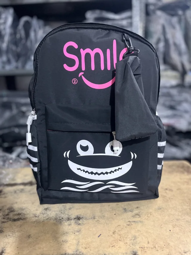PBH P106 18*14*5 Fun & Functional Black Backpack with "Smile" Design Ladies Backpack