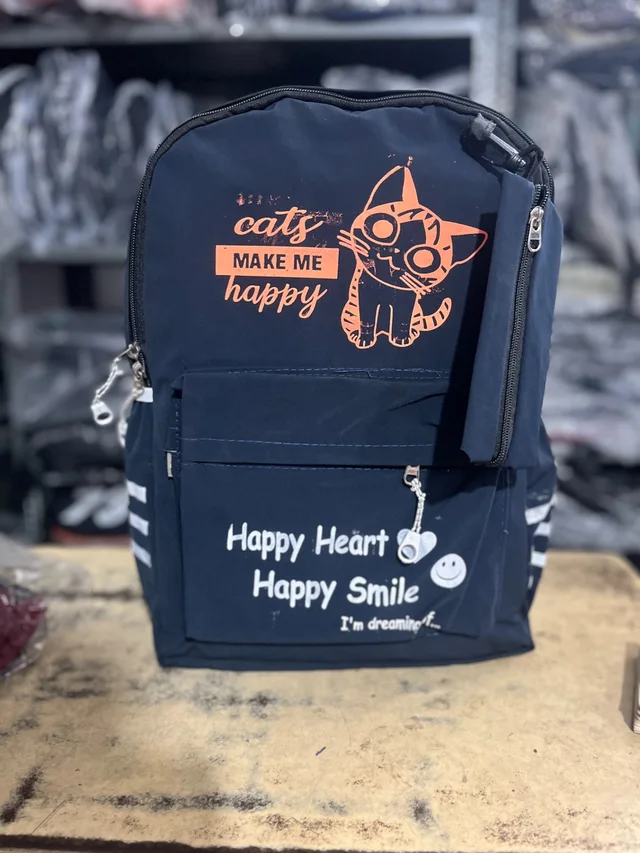 PBH P106 18*14*5 Fun & Functional Black Backpack with "Smile" Design Ladies Backpack - Deep Cove, 18*14*5