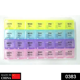 0383 Pill Case- 4 Row 28 Squares Weekly 7 Days Tablet Box Holder Medicine Storage Organizer Container - 0.103 kgs, China