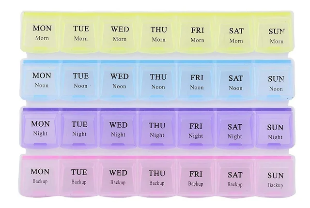 0383 Pill Case- 4 Row 28 Squares Weekly 7 Days Tablet Box Holder Medicine Storage Organizer Container - 0.103 kgs, China