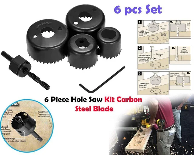 0433 Hole Saw Set Drill Bit set 32mm/38mm/44mm/54mm (6 pcs) - 0.191 kgs, China