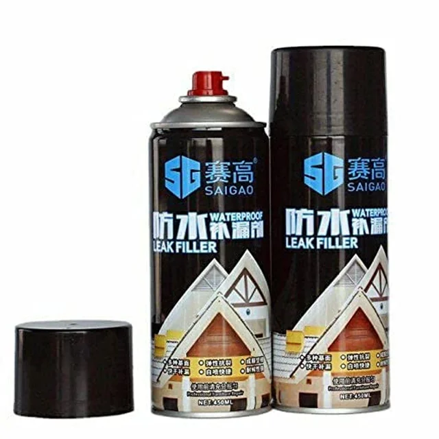 1332 Waterproof Leak Filler Spray Rubber Flexx Repair & Sealant - Point to Seal Cracks Holes Leaks Corrosion More for Indoor Or Outdoor Use Black Paint (450 Ml) - 0.388 kgs, China