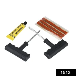 1513 Puncture Repair Kit Tubeless Tyre Full Set with Nose Pliers, Rubber Cement and Extra Strips for Cars, Bikes - 0.124 kgs, China
