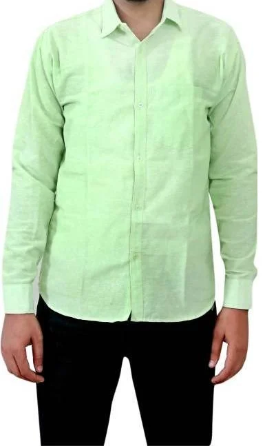 FULL-P38-SHIRT-GREEN Khadi Cotton Full Sleeve Shirt - India, M / 38, 0.25 kgs