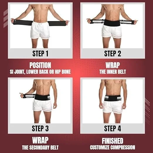Sciatica Pain Relief Belt for Lower Back Support | Adjustable SI Joint Brace for Men & Women | Free Size Black Lumbar Support Belt | Made in India -