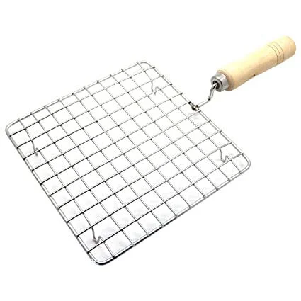 2086 Stainless Steel Roaster Papad Jali with Wooden Handle - 0.651 kgs, India