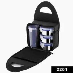 2201 Compact Stainless Steel Airtight Lunch Box Set - 4 pcs (3 Leakproof Containers and 1 Bottle) - 1.326 kgs, India