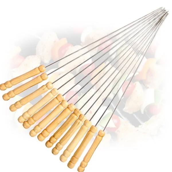 2228 Barbecue Skewers for BBQ Tandoor and Gril with Wooden Handle - Pack of 12 - 0.34 kgs, China