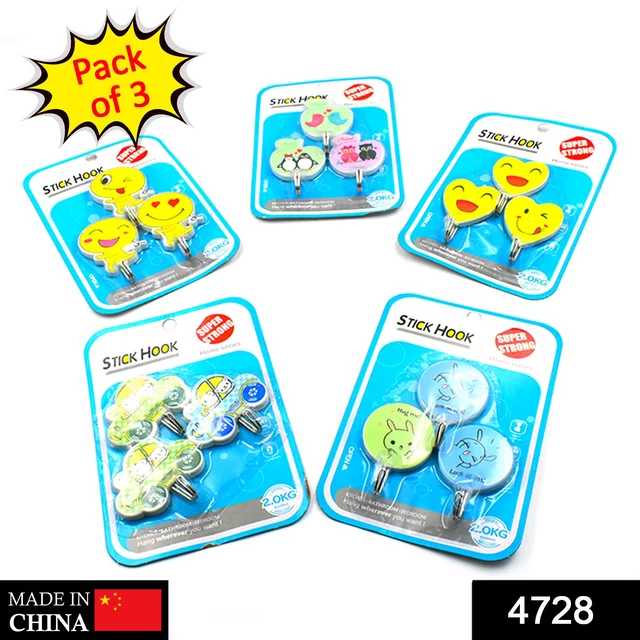 4728 Plastic Self-Adhesive Kitchen 3Pc Hooks - 0.158 kgs, China