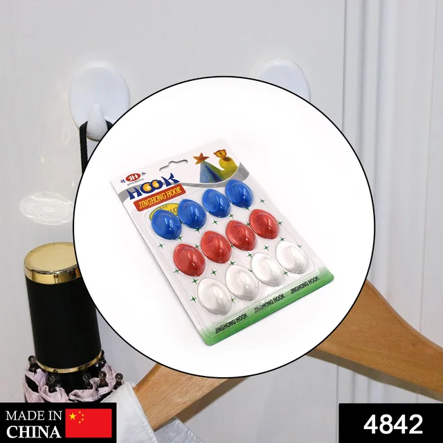 4842 12Pc Plastic Adhesive Hooks For Placing On Wall Surfaces In Order To Hang Various Stuffs And Items. - 0.128 kgs, China