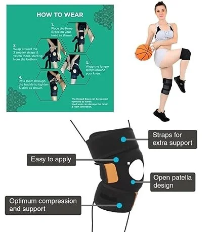 Knee Cap For Knee Pain | Open Patella Knee Cap | 2 Pcs Free Size - Free Size, Black, 0.200 kgs, India