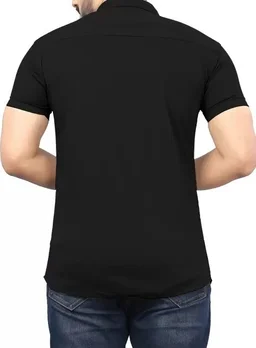 HALF-P42-SHIRT-BLACK Khadi Cotton Half Sleeve Shirt - India, XL / 42, 0.25 kgs