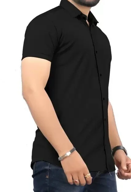 HALF-P42-SHIRT-BLACK Khadi Cotton Half Sleeve Shirt - India, XL / 42, 0.25 kgs