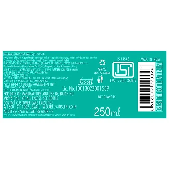 Bisleri 250ml Water Bottles (Pack Of 48 pcs ) - 48_pcs_1box