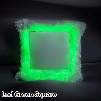 Green LED Fur Pillow - Square Shape