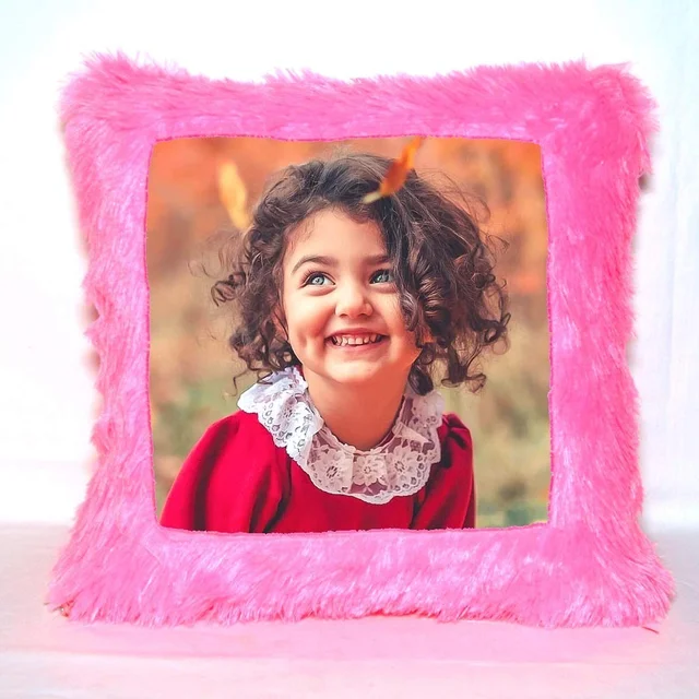 Fur Pillow - Square Shape - Pink - Regular Price