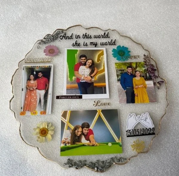8 Inch Round Agate Photo with Custom Text-Resin Art Frame