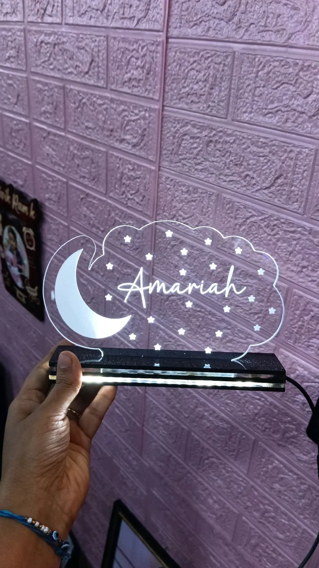 Name Engraved With Stars & Moon - 3f Illusion Acrylic Lamp - Regular Price