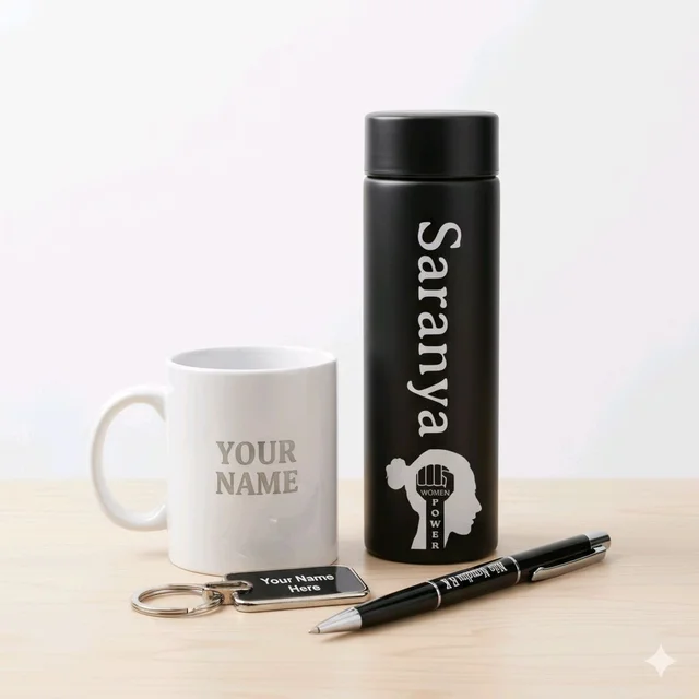 Personalized Gift Combo with Vacuum Flask, Mug, Pen & Keychain - Regular Price