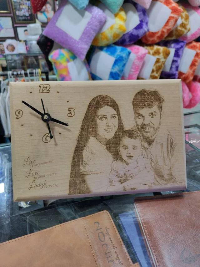 12x8" Inch - Engraved Wooden Plaque with Clock - Regular Price
