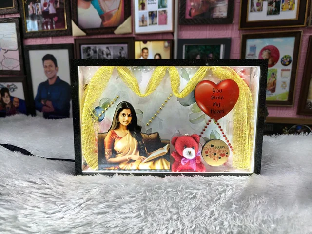 A4 size Girl with Golden Zari Cloth – Miniature LED Photo Frame | Birthday & Special Occasion Gift