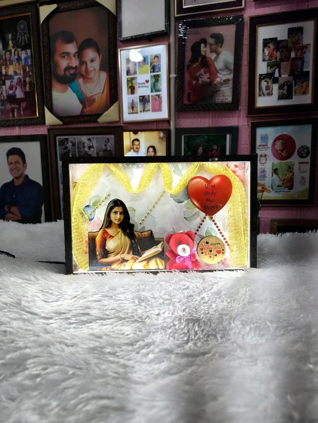 A4 size Girl with Golden Zari Cloth – Miniature LED Photo Frame | Birthday & Special Occasion Gift