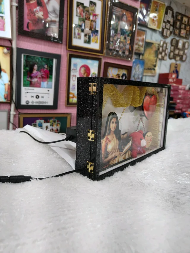 A4 size Girl with Golden Zari Cloth – Miniature LED Photo Frame | Birthday & Special Occasion Gift