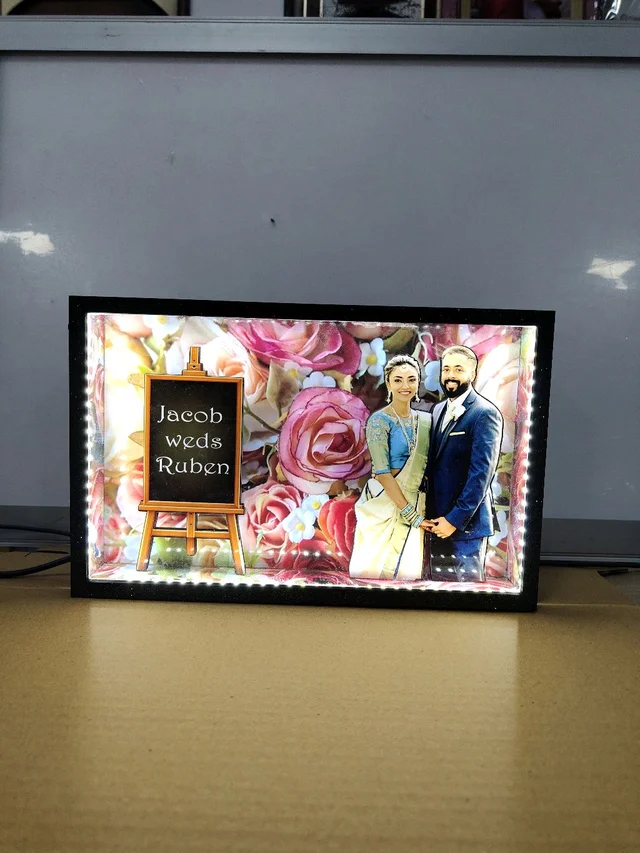 A4 size Couple Floral Background Miniature LED Photo Frame | Wedding, Anniversary & Romantic Couple Gift