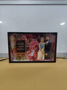 A4 size Couple Floral Background Miniature LED Photo Frame | Wedding, Anniversary & Romantic Couple Gift