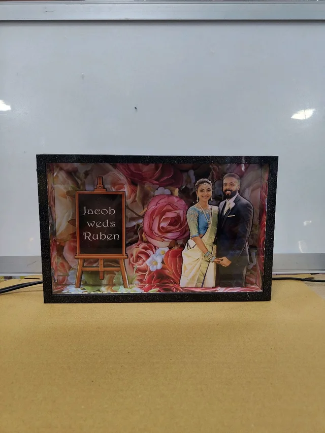 A4 size Couple Floral Background Miniature LED Photo Frame | Wedding, Anniversary & Romantic Couple Gift