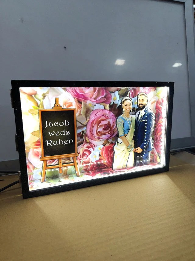 A4 size Couple Floral Background Miniature LED Photo Frame | Wedding, Anniversary & Romantic Couple Gift