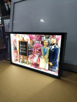 A4 size Couple Floral Background Miniature LED Photo Frame | Wedding, Anniversary & Romantic Couple Gift