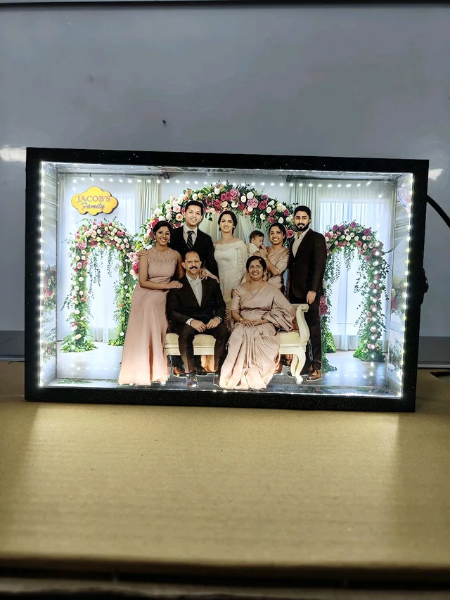 A4 size Family in Formal Attire – Miniature LED Photo Frame | Family Birthday & Anniversary Gift