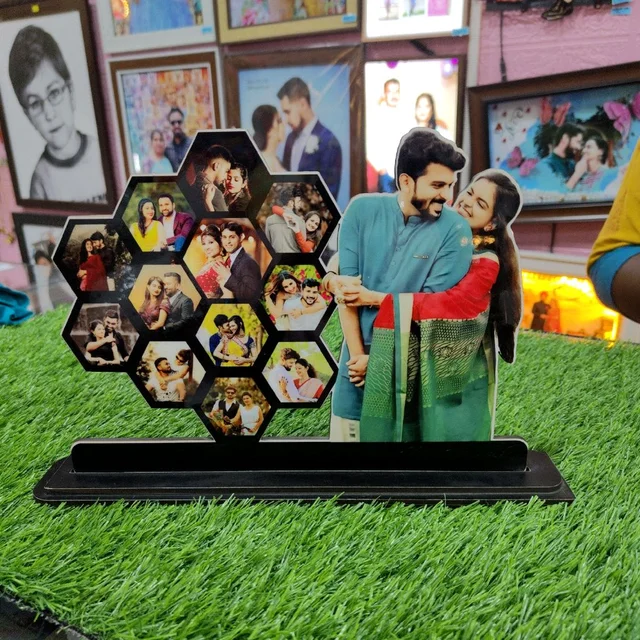 Hexa Collage with Side Standing Pic - Customized Cutout Frame
