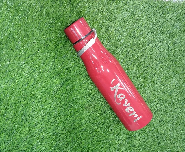 Engraved Single Layer Metal Bottle - Red Colour