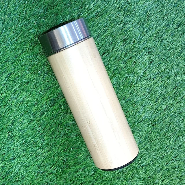 Engraved Steel Bamboo Wooden Bottle with Temperature Display