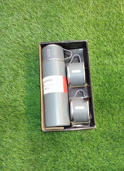 Vacuum Flask Gift Set with 3 Cups – Personalized Name Engraved Bottle- Grey Colour - Member Price