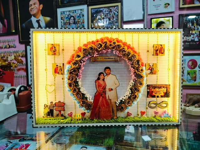 15x23 Inch Couple Floral Ring Miniature LED Box Photo Frame | Wedding, Anniversary & Romantic Gift
