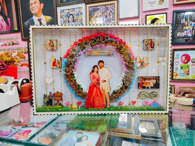 15x23 Inch Couple Floral Ring Miniature LED Box Photo Frame | Wedding, Anniversary & Romantic Gift