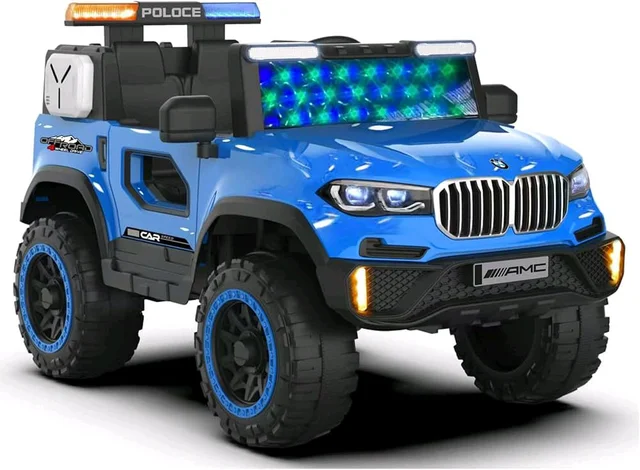 Hot Garage ForceXplorer X7 Police Edition 4x4 Battery Operated Jeep for Kids – Ride-On Electric SUV with Siren Lights, Bluetooth Music, Remote & USB, 12V Rechargeable Car for Boys & Girls (Blue)