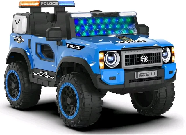 Hot Garage RoadChief P911 Police Edition 4x4 Battery Operated Jeep for Kids | Ride-On Electric SUV with Siren Lights, Bluetooth Music, Remote & USB, 12V Rechargeable Car for Boys & Girls 2-8 (Blue)