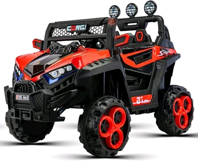 Playtool 12V Battery Operated Ride-On Jeep for Kids with Remote Control, App Cantrol and Storage Box (Red)