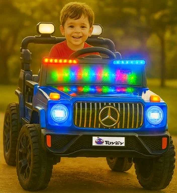 Hot Garage Battery Jeep for Kids 1 to 6 Years | Driving Electric Car Toy Ride on 4x4 Motors | Loading Capacity of 50 Kg | Bluetooth Music Player | Battery Car - Remote Control Manual Steering Drive (Blue)