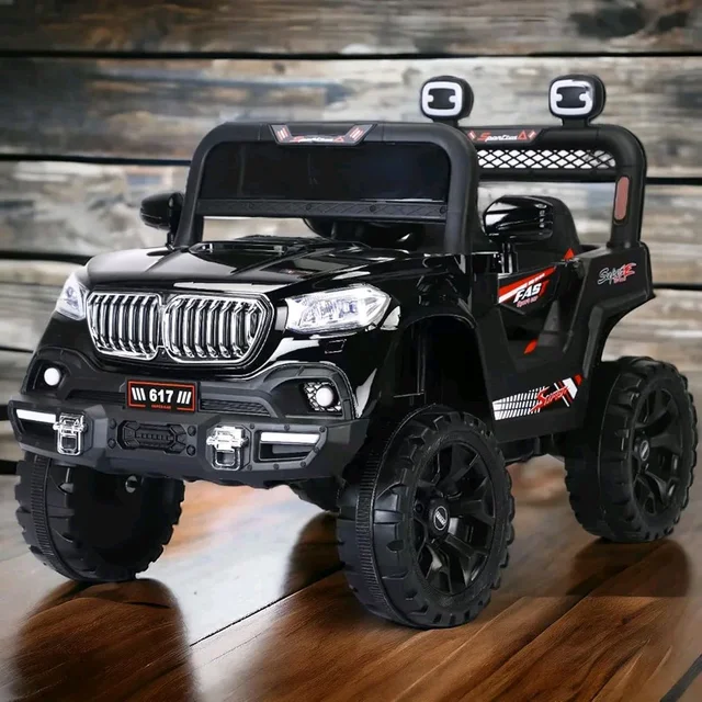 Hot Garage 12V Kids 4X4 Battery Operated Ride On BMW-617 Jeep with Windshield Light, Music & Remote Control (Black)
