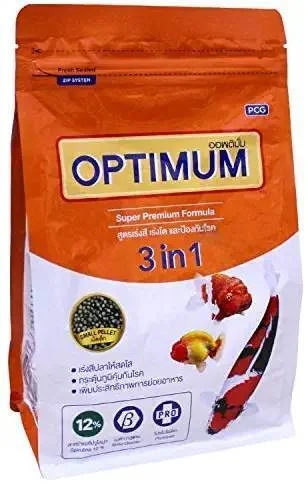 Optimum 3 in 1 Super Premium Formula 12% Spirulina 400g For All Goldfish, Carp Fish and Chichlid, High Protein and Spirulina - 400 GM